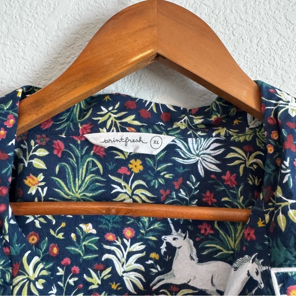 Fresh Print Unicorn Garden Blue Floral Pants and Shirt Pajama Set Size XL - Picture 5 of 14